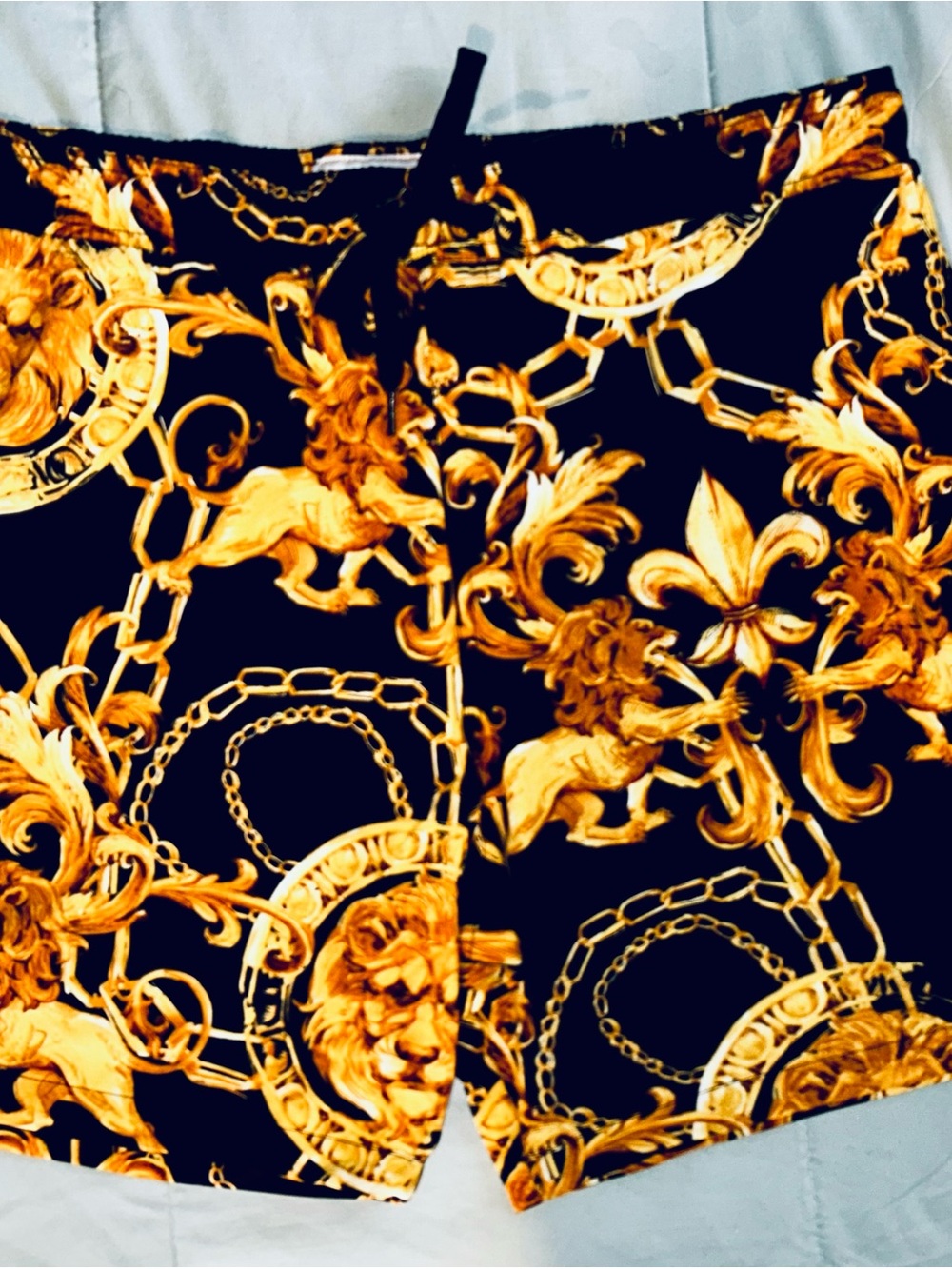 SALE! NWT Shorts M Lion Lux Inspired Black & Gold Baroque Print Shorts
